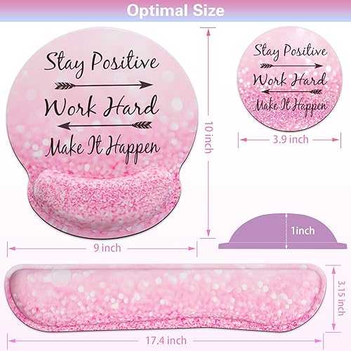 Mouse Pad with Wrist Rest Set Pink, 3-in-1 Wrist Support Mousepad Set,Gaming Mat Pad with Anti-Skid Base,Ergonomic Mouse Pad,Memory Foam Keyboard Gel Wrist Rest - color: Pink Particle