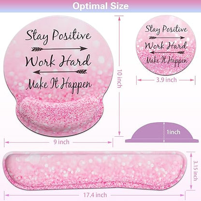 Mouse Pad with Wrist Rest Set Pink, 3-in-1 Wrist Support Mousepad Set,Gaming Mat Pad with Anti-Skid Base,Ergonomic Mouse Pad,Memory Foam Keyboard Gel Wrist Rest - color: Pink Particle