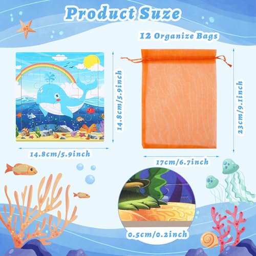 SANNIX 12 Pack Wooden Jigsaw Puzzles with 12 Organize Bags | Ocean and Space Toddlers Puzzles for Kids Ages 3 4 5, Party Favors Educational Learning Travel Toys for Boys Girls - style: Ocean + Space