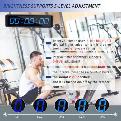 Fitness Timer with Stopwatch Button, Suitable for School/exam/Home Exercise/Gym/Gym SMAHEAT Electronic Fitness Timer (1.5 inch six-bit All-Blue) - color: 1.5 Inch Six-bit All-blue