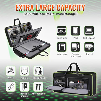 SNIGJAT DJ Controller Case for DDJ FLX10/GRV6/REV5 with Laptop Pocket Green | Padded Large DJ Controller Bag Fits DDJ REV7/REV5/FLX6/1000, Gig Bag with Multi-Pocket and Adjustable Shoulder Strap - color: Green, style: No Wheels