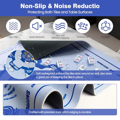 Mahjong Mat, 33"x33" American Mahjong Table Mat Set with Rules (Light Blue) | Noise Reduction Non-Slip Mah jongg Mat for Table (Carrying Bag & 3 Dice) for Mahjong Tile Games, Cards, Poker, Dominoes/Board - color: Light Blue