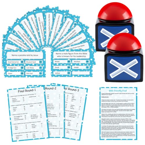 Christian Bible Friendly Feud Game with 2 Answer Buzzers, Fun Family Religious Board Games for Adults Feud Church Card Trivia Quiz Activities for Holiday Party Family Office Group Team Building - style: Bible