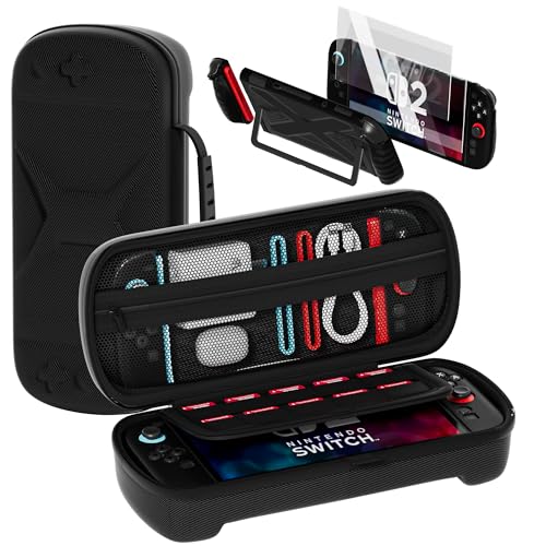 QUAGGY Designed for Nintendo Switch 2 (2025), TPU&PC Ultra-Slim Protective Case, Game Card Slots, All In One Carrying Case for Switch 2 Accessories [Bult-in 2 Screen Protector] Black - color: Black+Black bag