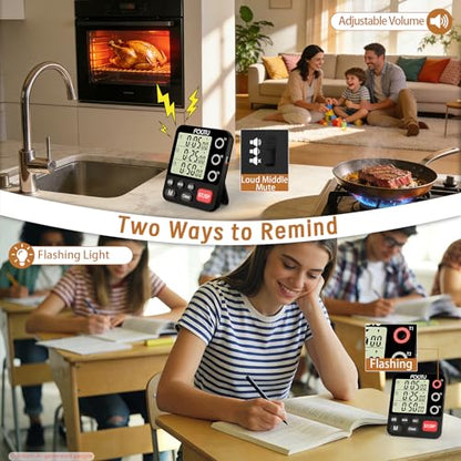 Digital Dual Triple Kitchen Timer, 3-Channel Magnetic Countdown Timer for Cooking, Large Display Stopwatch Multi Food Classroom Timer Loud Alarm for Seniors Teachers Battery Included (Black) - size: YS318 Black