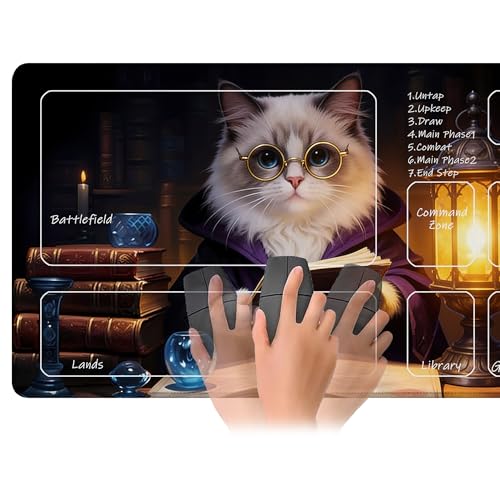 for MTG Playmat 24 x 14 Inches Cat Magic Play Mat Card Game Mat for Magic The Gathering TCG PTCG Playmat with Free Storage Bags Non-Slip Backing and Stitched Edge - color: Cat With Zones