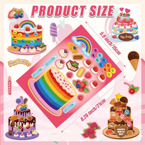 32 Sheets Create Cake of Dreams Stickers, Make Your Own Cake Stickers for Boys and Girls, Travel Sticker Books, Party Favors, Birthday, Home, School and Activities Gifts for Kids Ages 3+ - style: Cake