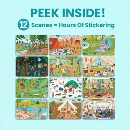 Camping 500+ Kids Sticker Book by Cupkin Fun Toddler Travel Activity Coloring and Sticker Book, Road Trip Essentials, 12 Coloring Pages + 12 Side by Side Scenes for Ages 2–8 Years - color: Camping