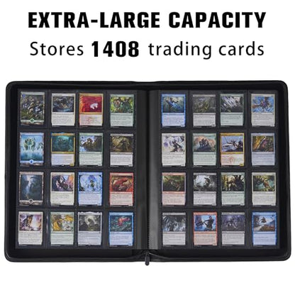 Card Binder 16 Pocket,Trading Card Binder Holds up to 1408 Cards with 44 Sleeves,Zipper Card Holder Album Compatible with TCG Card/Game Cards/Sports Card-Light blue - color: Sky Bule