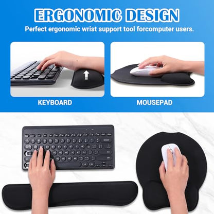 6 Pcs Mouse Pad and Keyboard Wrist Rest, Keyboard and Mouse Pad Set with Wrist Support, Ergonomic Memory Foam Wrist Rest for Computer Keyboard Office, Gaming, Computer, Laptop, Typing Comfort