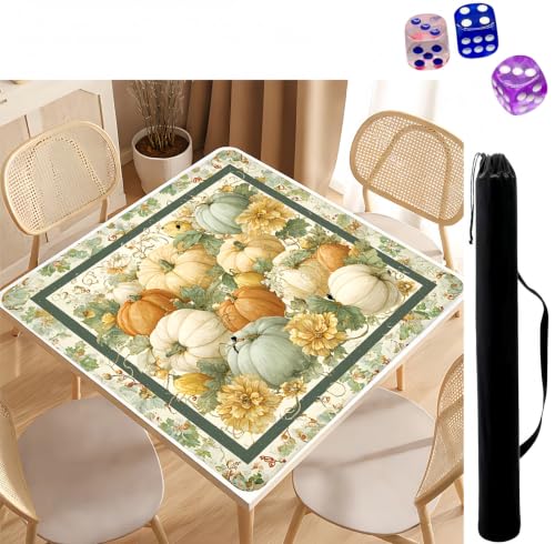 Lemon Yellow Neoprene Mahjong Mat,with 3 Free Dice & 1 Carrying Bag, Chinoiserie Anti Slip Noise Reduction Rubber Game Table Cover Multi Purpose for Mahjong, Card, Board Tile Games (31.5X31.5in, Z)