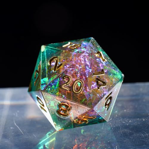 7PCS DND Dice Set,Handmade Sharp Edge Dice Set D&D RPG Polyhedral Die,for Dungeons and Dragons TTRPG Games Roleplaying Games Pathfinder,with Gift Box(Green with Brown) - color: Starry Sky(green With Brown)