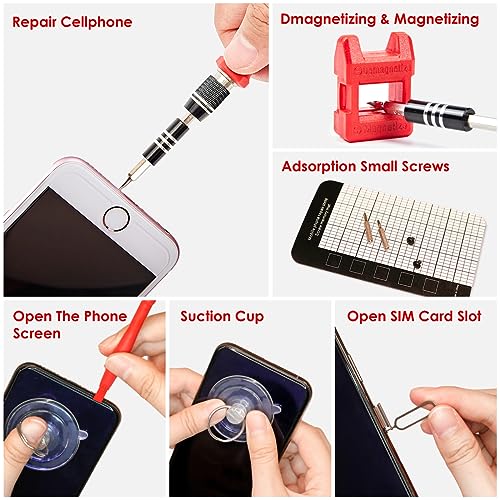 122 in 1 Precision Screwdriver Set With CR-V Steel Bits(Red) | Magnetic Repair Tool Kit with Case for Repair Computer, Phone, PC, Cellphone, Laptop, Game Console, Watch, Glasses etc - color: Red