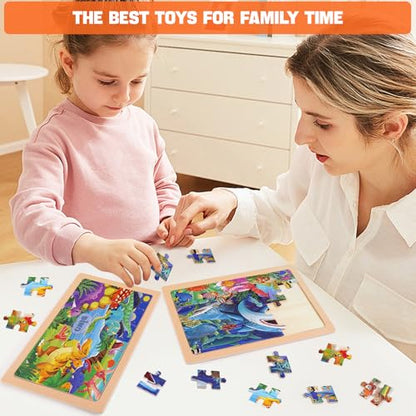 4 Packs 24 PCs Wooden Puzzles for Kids Ages 3-5, Montessori Toddler Jigsaw Puzzles, Preschool Educational Toys Gifts for Children Ages 4-8, Puzzles Boards Toys Gifts Easter Basket Stuffers - style: Animal