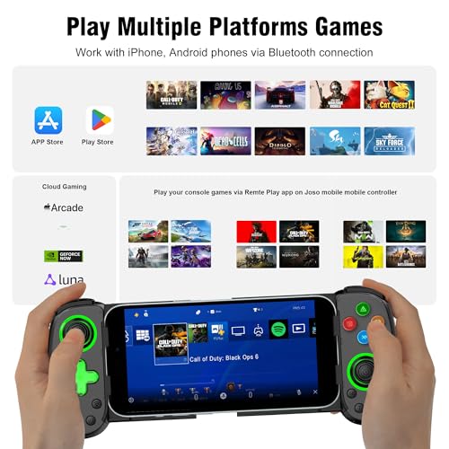 Joso Phone Controller for iPhone & Android, Wireless Mobile Game Controller with Hall Effect Joystick, Turbo | Compatible with iPhone 17-12, Galaxy S24-S21 Series for COD Mobile, Genshin Impact, Cloud Gaming - color: Black | D7