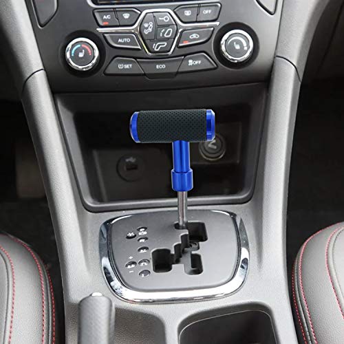 T Handle Shifter Car Knob, Joystick Style Alloy Cover with Leather Gear Stick Lever Shift Fit Most Automatic Manual Transmissions, Blue-Black - color: blue-black