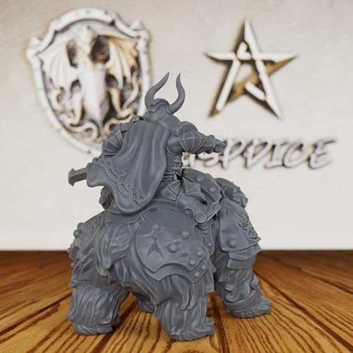 AUSPDICE Fantasy Tabletop Miniatures 28mm Scale for TTRPG - AS248 | Unpainted DND Minis Figurine for Dungeon Masters, Humanoid Miniature Game RPG Accessory - Dwarf Warrior & Warbear