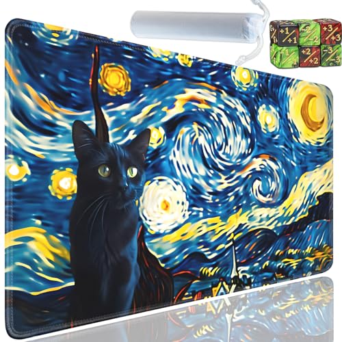 Playmat for MTG, 24x14 Inches Playmats, for TCG and CCG Trading Card Game Mat, Non-Slip Rubber for MTG Playmats with A Storage Bag and 6 Dice Set, Starry Night Pattern - color: Yu-Playmat-1-C69