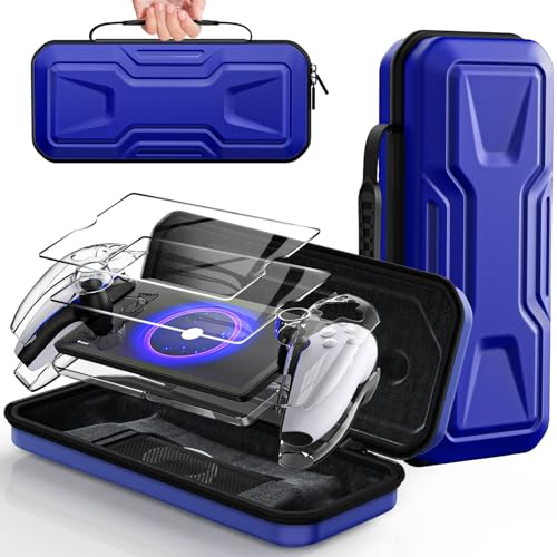 FYOUNG 3 in 1 Accessories Bundle for Playstation Portal | Carrying Case & Hard PC Clear Cover with Screen Protector, Protective Case & Hard Shell Travel Handbag for PS5 Portal - color: Sapphire Blue