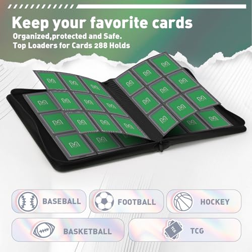 Toploader Binder, 9-Pocket 288 Cards Holder for 3"x4" Rigid Card Sleeves | Top Loader Binder with Sleeves Trading Card Binder for TCG,Sport Cards, PU Leather Cover, Side Loading (9 Deep Green) - color: 9Deep Green