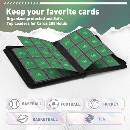 Toploader Binder, 9-Pocket 288 Cards Holder for 3"x4" Rigid Card Sleeves | Top Loader Binder with Sleeves Trading Card Binder for TCG,Sport Cards, PU Leather Cover, Side Loading (9 Deep Green) - color: 9Deep Green