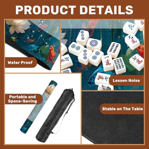 Mahjong Mat 31.5" x 31.5" Japanese Pond Watercolor Art Print Lotus Fish Design Non-Slip Noise Reduction Mahjong Tiles Table Cover for Dominoes Poker Card Board and Tile Games - color: Color2