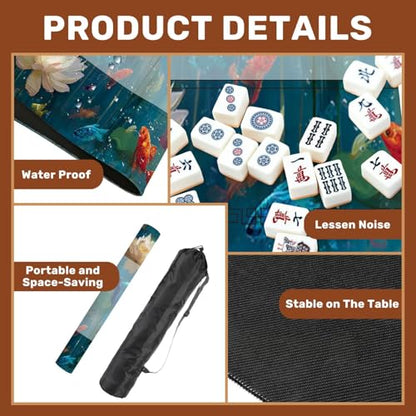 Mahjong Mat 31.5" x 31.5" Japanese Pond Watercolor Art Print Lotus Fish Design Non-Slip Noise Reduction Mahjong Tiles Table Cover for Dominoes Poker Card Board and Tile Games - color: Color2