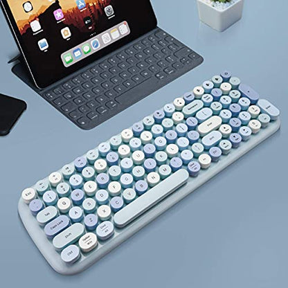 MOFII Bluetooth Wireless Keyboard for iPad, Laptop, PC, Mac, Smartphone, Connect 3 Bluetooth Devices, Cute Colorful Round Keys Retro Aesthetic Keyboard - Blue - color: mixed blue