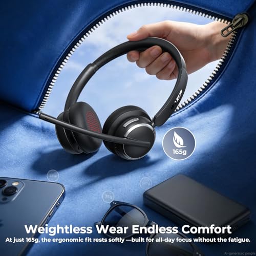 Wireless Headset with Mic for Work, USB A/C Dongle, Bluetooth 6.0 Headset with AI Noise Cancelling Microphone, Wireless Headphones with Mic Mute & 65H, Wireless Headset for PC/Computer/Laptop/Teams