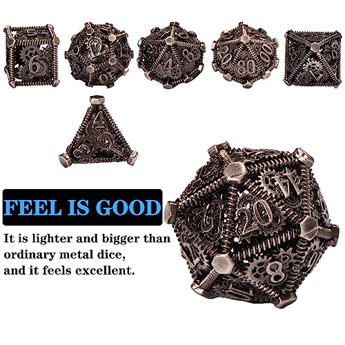 DND Metal Dice Set, UBEUCK 7PCS Gear Metal DND Dice Set for Dungeons & Dragons Board Games Boxes(Ancient Nickel Gear) - color: Ancient Nickel Gear