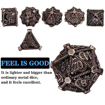 DND Metal Dice Set, UBEUCK 7PCS Gear Metal DND Dice Set for Dungeons & Dragons Board Games Boxes(Ancient Nickel Gear) - color: Ancient Nickel Gear
