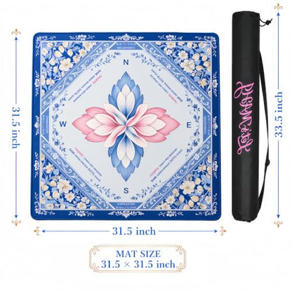 Mahjong Mat 31.5x31.5 Inch, Non-Slip Rubber 3mm American Mahjong Mat with Rules, Blossom Lotus Hand-Painted Look Noise Reducing Game Neoprene Mat for Table (Elegant Lotus) - color: Elegant Lotus