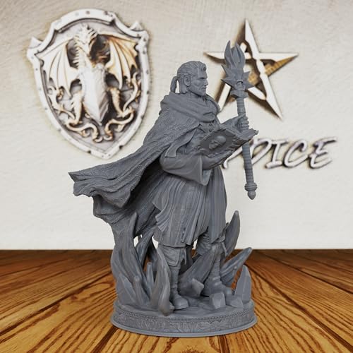 AUSPDICE Unpainted TTRPG 28mm DND Miniature Figure Wizard Loremaster AS260 | Human Fantasy Spellcaster with Arcane Staff and Spellbook for Dungeons and Dragons, Tabletop RPG Games and Dungeon Masters