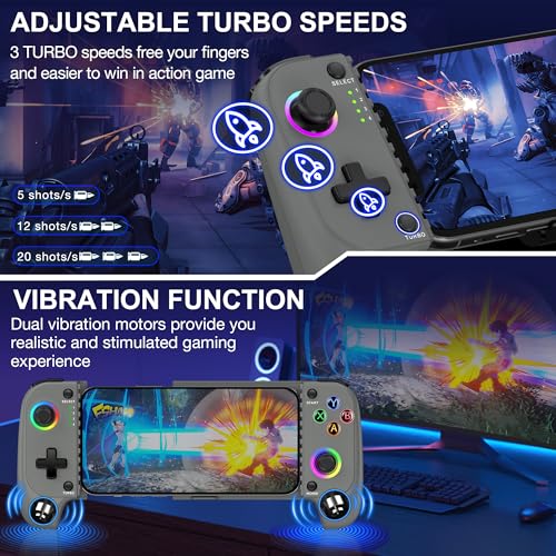 NinjaPlusOX Phone Game Controller for iPhone/Android with with Hall Joystick, Wireless Mobile Game Controller Support Xbox Cloud, Steam Link, Call of Duty, Roblox, Cloud iOS Android Controller - color: Grey
