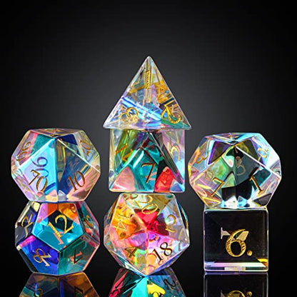 UDIXI Prism Glass Dice Set, 7PCS Rainbow Glass DND Dice for Tabletop Games | Premium Gift Box, DM Gift, for Dungeons and Dragons Role Playing Games - color: Rainbow Prism