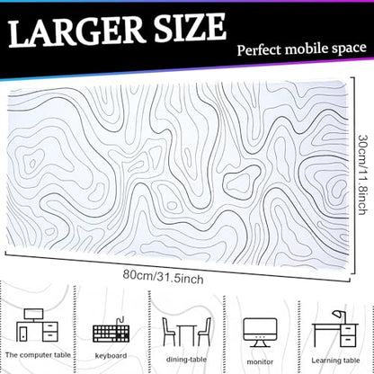 Mouse Pad Gaming Mousepad, 31.5 x 11.8in Large Desk Mat Keyboard Pads Extend Long XL Mouse Mat with Non-Slip Base Desk Accessories for Home Office Keyboard Mouse (White Topographic) - color: White Topographic