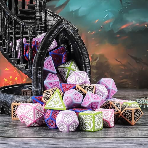 CiaraQ Polyhedral Dice Set - DND Role Playing Dice | Acrylic RPG Dice for Dungeons and Dragons MTG Table Games, Multi-Color, 42pcs - color: Red/Pink/Black/Green/Purple
