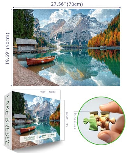 Braies Lake Jigsaw Puzzles 1000 Pieces Nature Landscape Puzzles for Adults 1000 Pieces with Letters on Back Hard Impossible Difficult Challenging Family Puzzle Mountain Lake Scenery Puzzles - color: Braies Lake