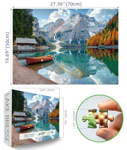 Braies Lake Jigsaw Puzzles 1000 Pieces Nature Landscape Puzzles for Adults 1000 Pieces with Letters on Back Hard Impossible Difficult Challenging Family Puzzle Mountain Lake Scenery Puzzles - color: Braies Lake