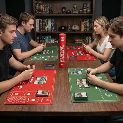 Card Game Playmat for MTG, TCG with Storage Tube Case – 2 Pack Trading Card Games Playmat with Zones & Phase Guide for Beginner Causal Player, Compatible with MTG Commander & TCG Play - Red/Green - color: Red+green