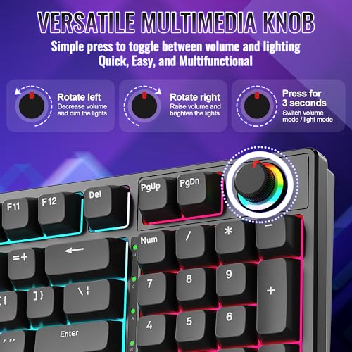 Mechanical Gaming Keyboard with Red Switches: 98 Keys PC Gaming Keyboard with Backlit，Multi-Function Volume & Lighting Knob,Anti-Ghosting Wired USB keybaord for Elite PC/Mac Gamers