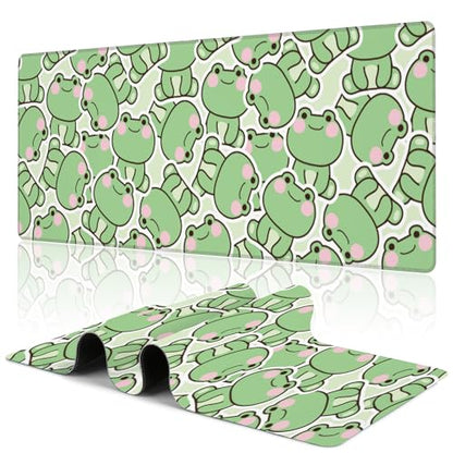 Kawaii Frog Gaming Mouse Pad,Green Cute Desk Mat,31.5""X15.7"" Large Desk Pad with Stitched Edge Non-Slip Base Keyboard Big Mouse Pad for Office Home Work Gaming, WDQ-D09 - color: Cartoon Cute Frog