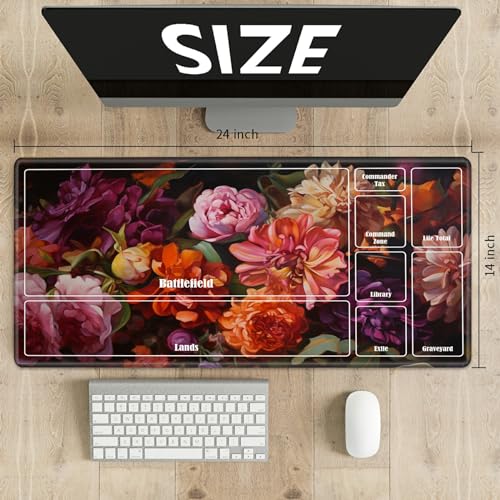 Board Game Mat TCG Playmat Plus 50 Pcs Card Sleeves, 24 x 14 inches Table Mats Games Mousepad with Zones Smooth Surface for MTG RPG CCG Trading Card Game Play Mats, Canvas Flower - color: Canvas Flower, size: Zone 1