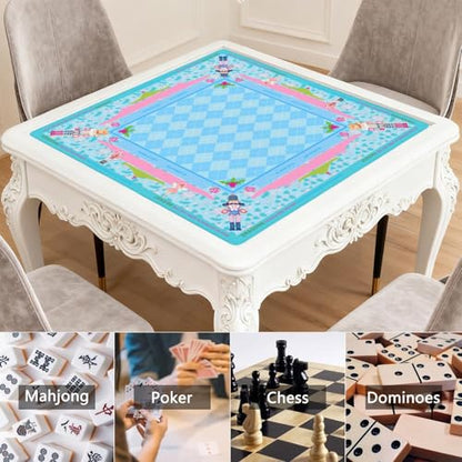 Blue Mahjong Mat for Table, 31.5*31.5in Anti Slip American Mahjong Table Cloth, Noise Reduction, Neoprene Mah jongg Mat with Carrying Bag & 3 Dices, Mahjong Accessories Gift for Board Tile Games Mats - color: Blue03