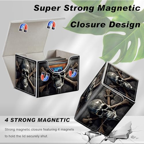 Card Game Storage Box TCG Deck Box MTG Card Box Organizer Trading Card Case Commander Deck Box TCG Card Storage Box Magnetic Closure Creative Pattern Up to 200 Cards, A Skull On A Wood - color: A Skull On A Wood