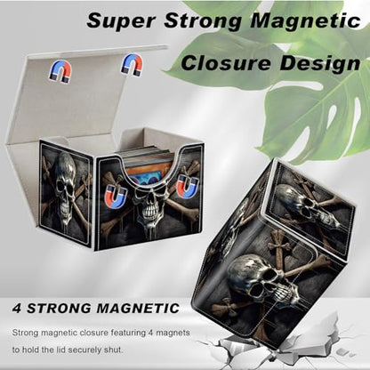 Card Game Storage Box TCG Deck Box MTG Card Box Organizer Trading Card Case Commander Deck Box TCG Card Storage Box Magnetic Closure Creative Pattern Up to 200 Cards, A Skull On A Wood - color: A Skull On A Wood