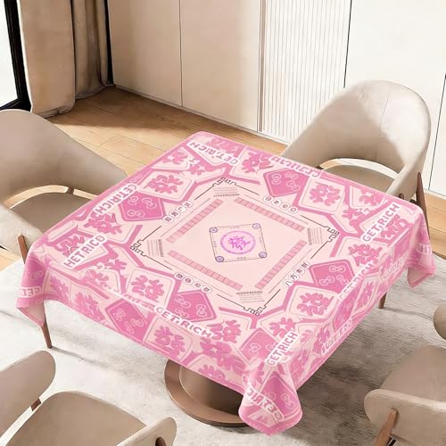 Mahjong Tablecloth Florals Card Table Cloth 55x 55 Inch Square Tablecloth Game Table Cover with Game Rules for Mahjong Beginners, Card, Board Tile Games (Pink)