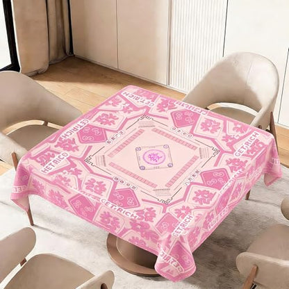 Mahjong Tablecloth Florals Card Table Cloth 55x 55 Inch Square Tablecloth Game Table Cover with Game Rules for Mahjong Beginners, Card, Board Tile Games (Pink)