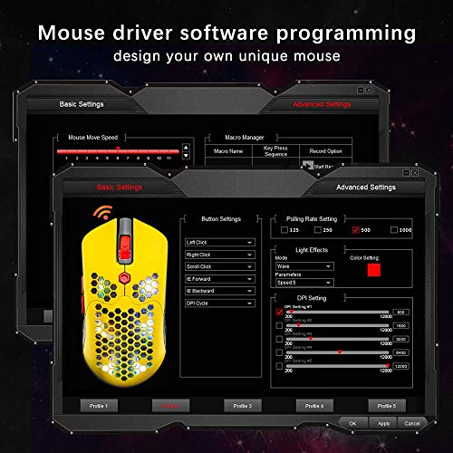 Wireless Gaming Mouse,16 RGB Backlit Ultralight Wireless/Wired Mice with Programmable Driver,Rechargeable 800mA Battery,Pixart 3325 12000 DPI,Lightweight Honeycomb Shell for PC Gamers (Yellow) - color: RGB Yellow