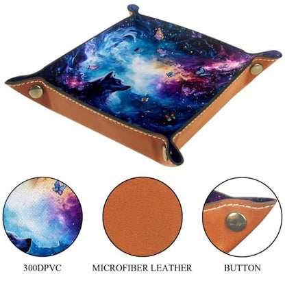 Dice Trays Wolf Nebula Holder Storage Box for Dice Games Like RPG DND, Leather Dice Holder Portable Folding Rolling Dice Tray, 16x16cm - color: Multi 9